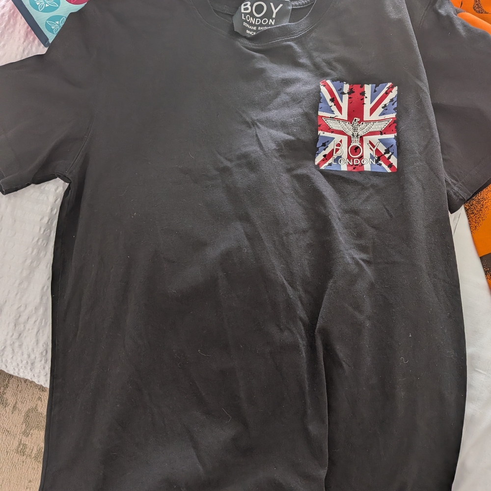 Boy London Black T-Shirt with Union Jack Patch Medium